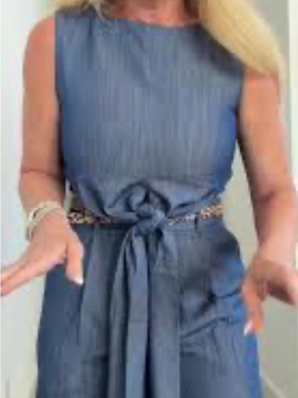 Commense Sleeveless Denim Pantsuit in Blue Top and Pants